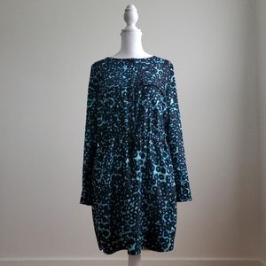 Kensie Turquoise and Black Long Sleeve Tie Dre…